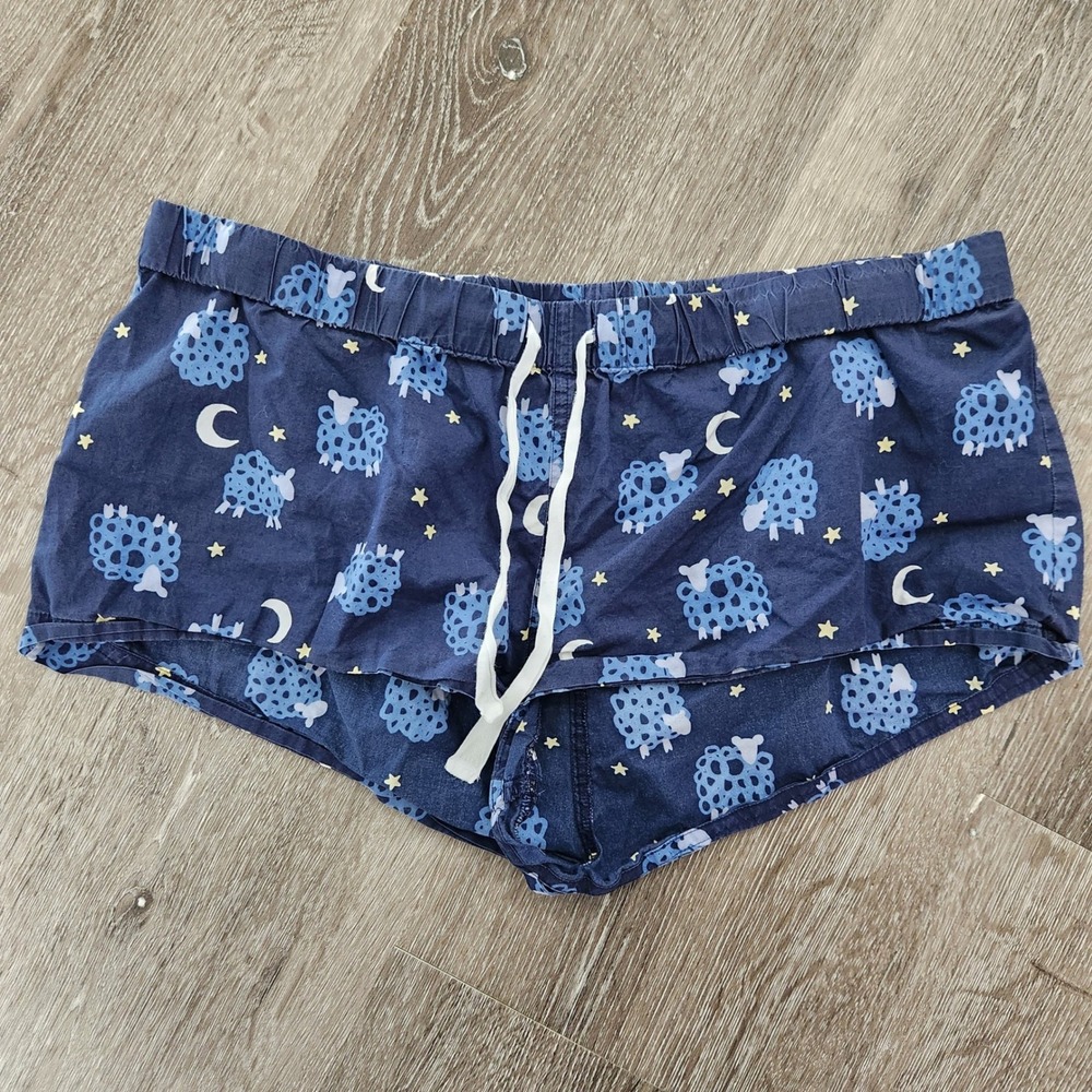 J.Crew Navy Blue Counting Sheep Pajama Shorts Sleepwear Moon Star Print Large